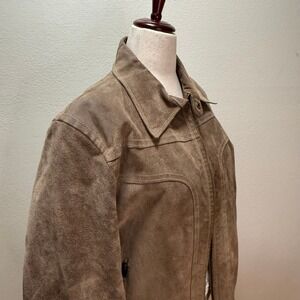 Express Genuine Leather Suede Tan Y2K 90s Classic Urban Cowboy Coat Jacket Men L